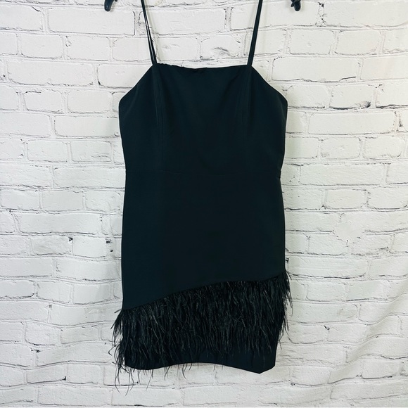 SAM EDELMAN SPAGHETTI ASYMMETRICAL FEATHER BLACK DRESS SIZE 8 - Picture 7 of 16